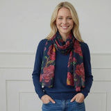 Black Ginger Ruby Peony Scarf (70x180cm) - Exclusive Design