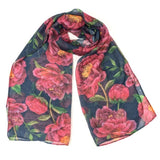 Black Ginger Ruby Peony Scarf (70x180cm) - Exclusive Design