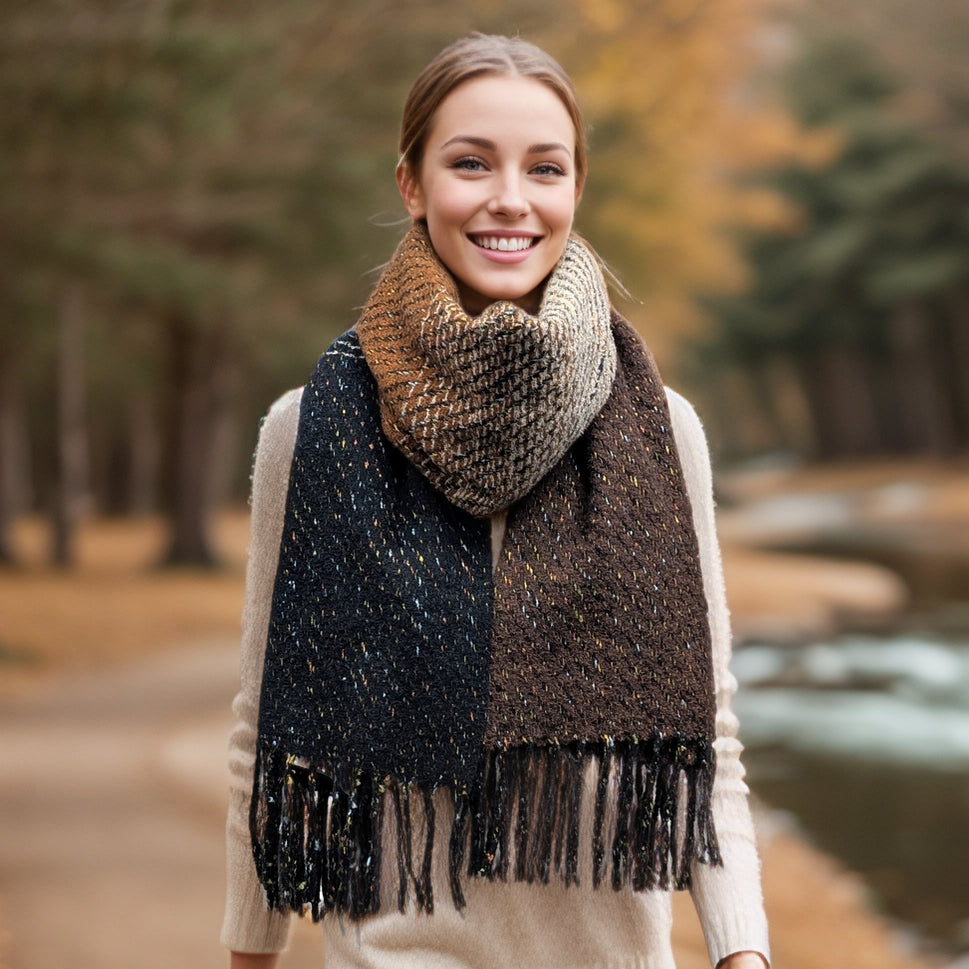 Black Ginger Sabe Speckled Thick Scarf - Neutrals