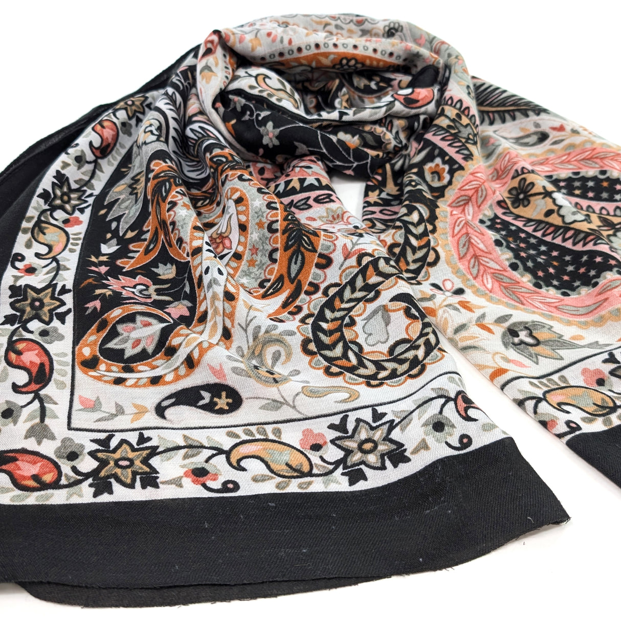 Black Ginger Sawan Golden Paisley Scarf - Black