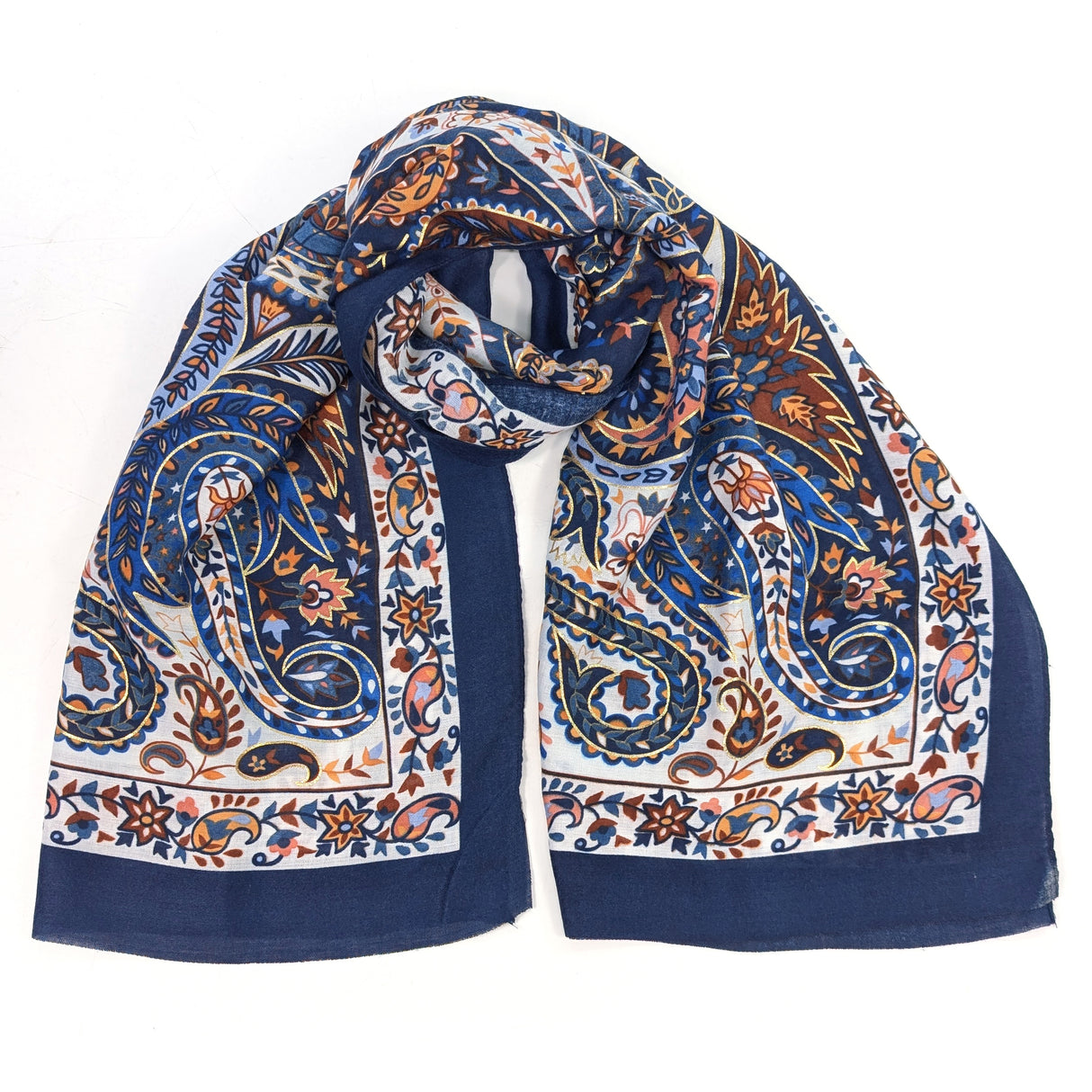 Black Ginger Sawan Golden Paisley Scarf - Blue