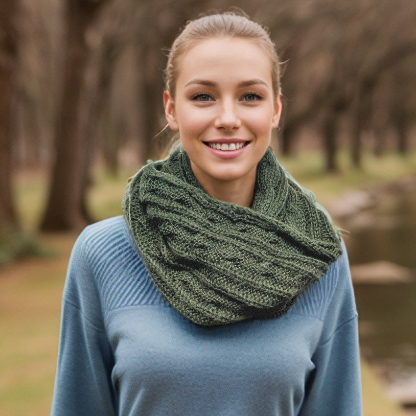 Black Ginger Selat Cable Knitted Double Snood - Green