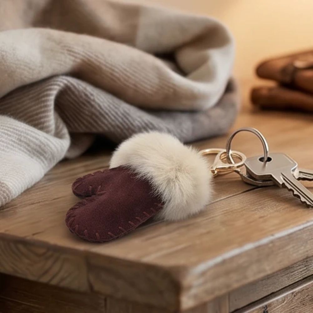 Black Ginger Sheepskin Style Mitten Keyrings