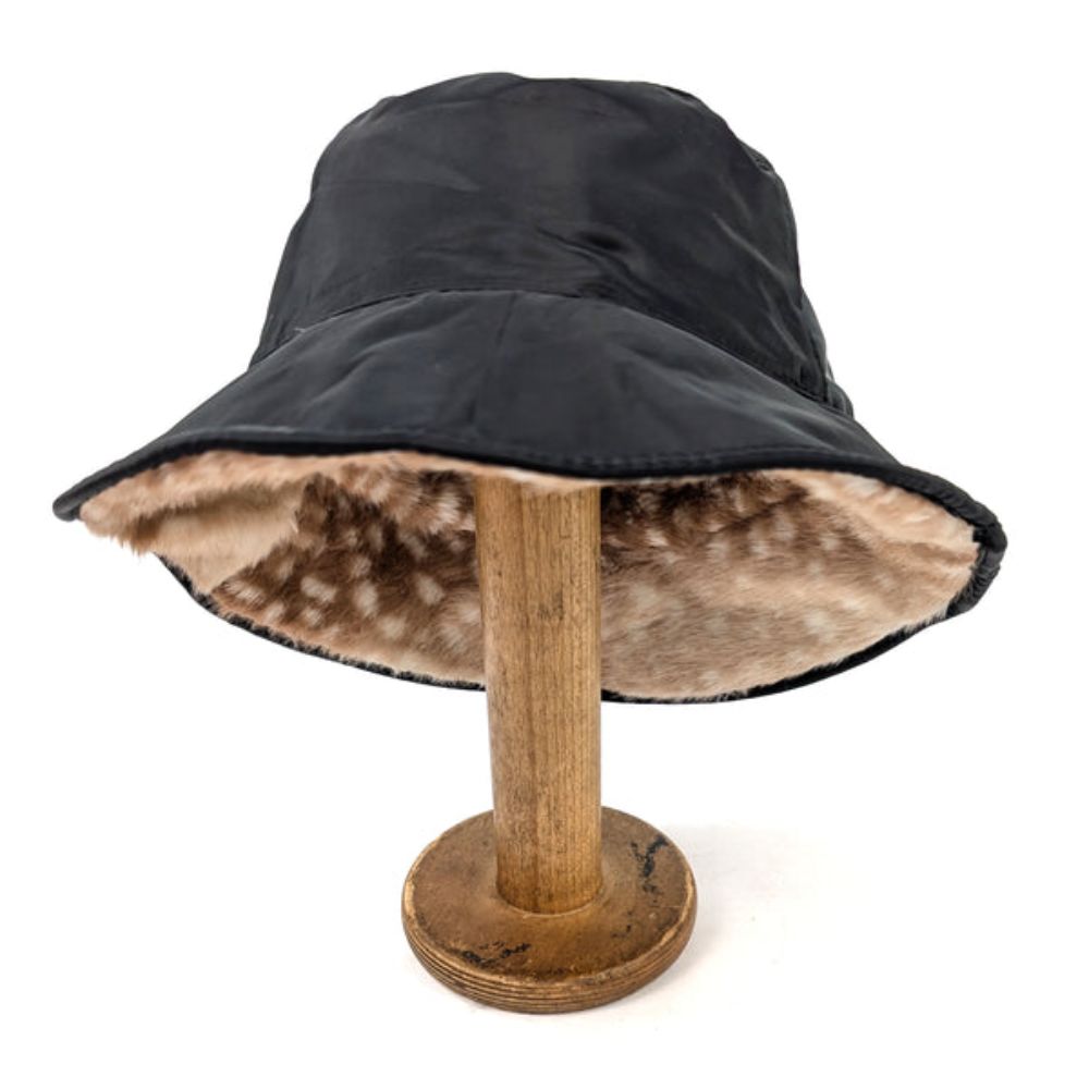 Black Ginger Showerproof Hat with Faux Fur Lining - Deer Print