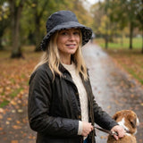 Black Ginger Showerproof Hat with Faux Fur Lining - Grey Animal Print