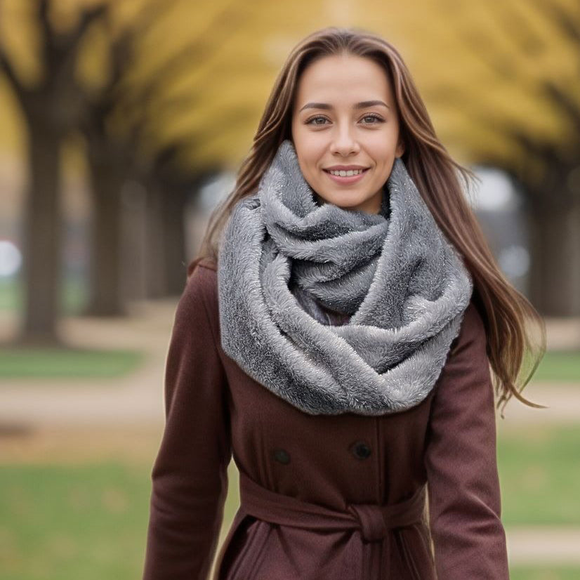 Black Ginger Sparkly Faux Fur Double Snood - Grey