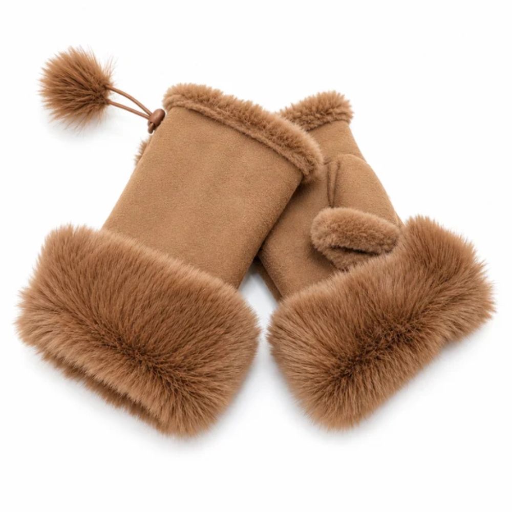 Black Ginger Suede Effect Fingerless Gloves - Mink