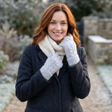 Black Ginger Super Fluffy Cable Knit Gloves - Light Grey