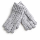 Black Ginger Super Fluffy Cable Knit Gloves - Light Grey