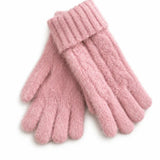 Black Ginger Super Fluffy Cable Knit Gloves - Pale Pink