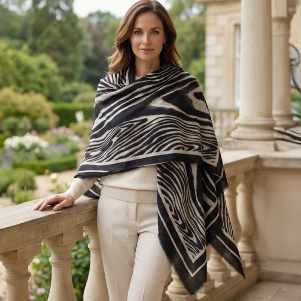 Black Ginger Tarnos - Large Triangle Scarf (135x135cm) - Black Zebra