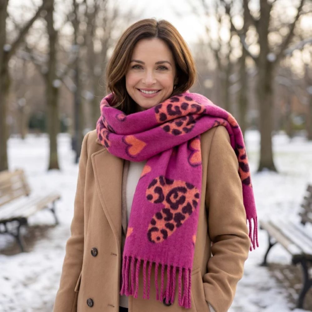 Black Ginger Thaa - Super Thick Hearts Scarf (42x180cm) - Pink/Orange