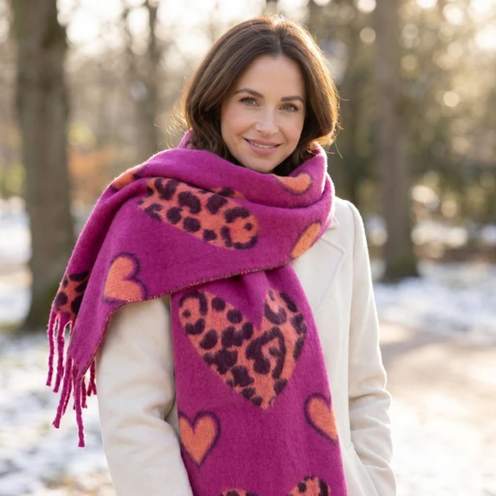 Black Ginger Thaa - Super Thick Hearts Scarf (42x180cm) - Pink/Orange