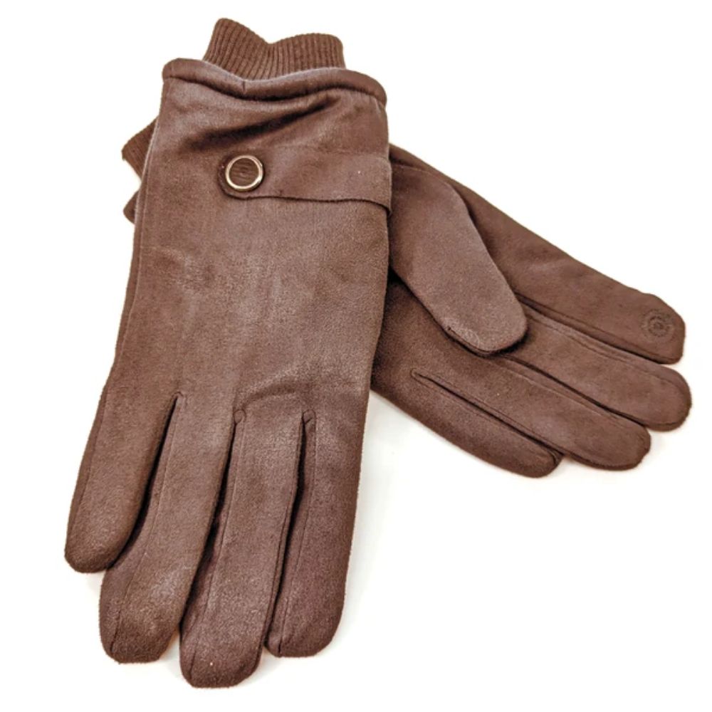 Black Ginger Unisex Gloves with Button Detail - Chocolate Brown