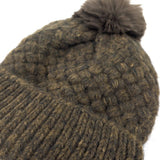 Black Ginger Weave PomPom Hat - Mocha