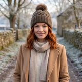Black Ginger Weave PomPom Hat - Mocha
