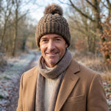 Black Ginger Weave PomPom Hat - Mocha