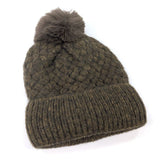 Black Ginger Weave PomPom Hat - Mocha