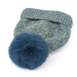 Black Ginger Weave PomPom Hat - Teal