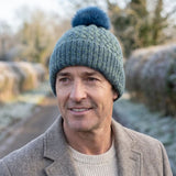 Black Ginger Weave PomPom Hat - Teal