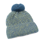 Black Ginger Weave PomPom Hat - Teal