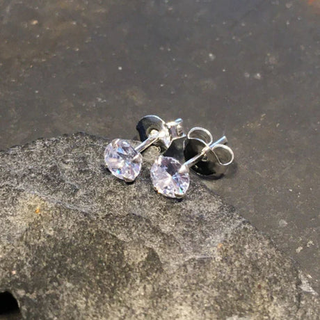 Blue Lily 4mm Silver Cubic Zirconia Round Claw Set Stud - SS347B - Old Railway Line Garden Centre