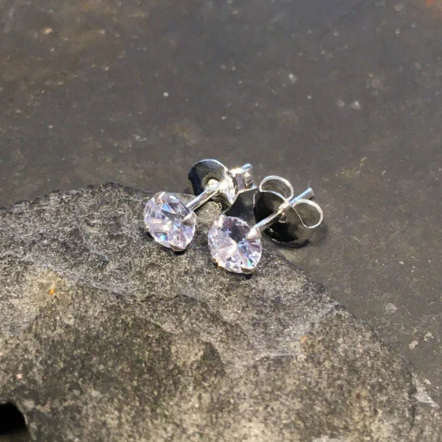 Blue Lily 4mm Silver Cubic Zirconia Round Claw Set Stud - SS347B - Old Railway Line Garden Centre