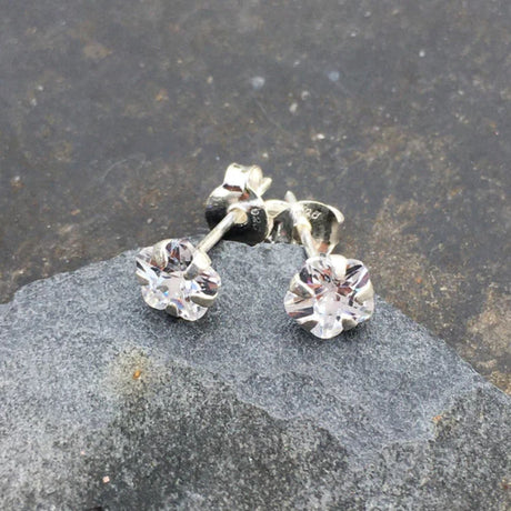Blue Lily 5mm Silver Cubic Zirconia Flower Stud Earring - SS293B - Old Railway Line Garden Centre