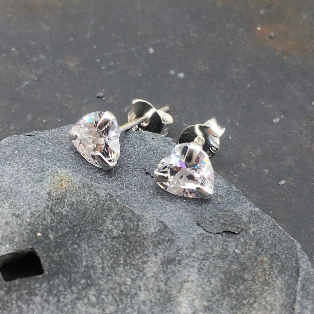 Blue Lily 6mm Cubic Zirconia Heart Stud Earrings