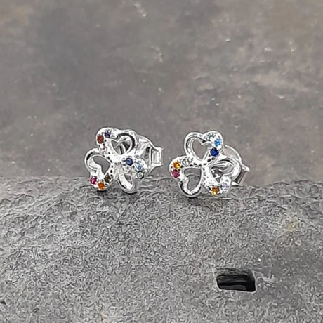Blue Lily 6mm Silver Multi Cubic Zirconia 3 Leaf Clover Stud Earrings - SS707B - Old Railway Line Garden Centre