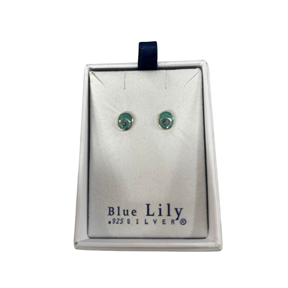 Blue Lily 7mm x 6mm Green Oval Swirl Earrings