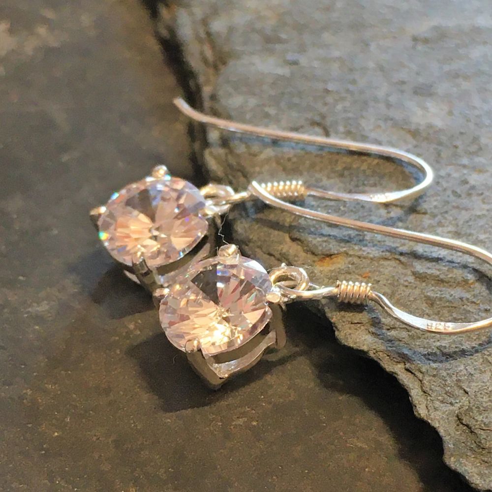 Blue Lily 8mm Round Clear Cubic Zirconia Drop Earring