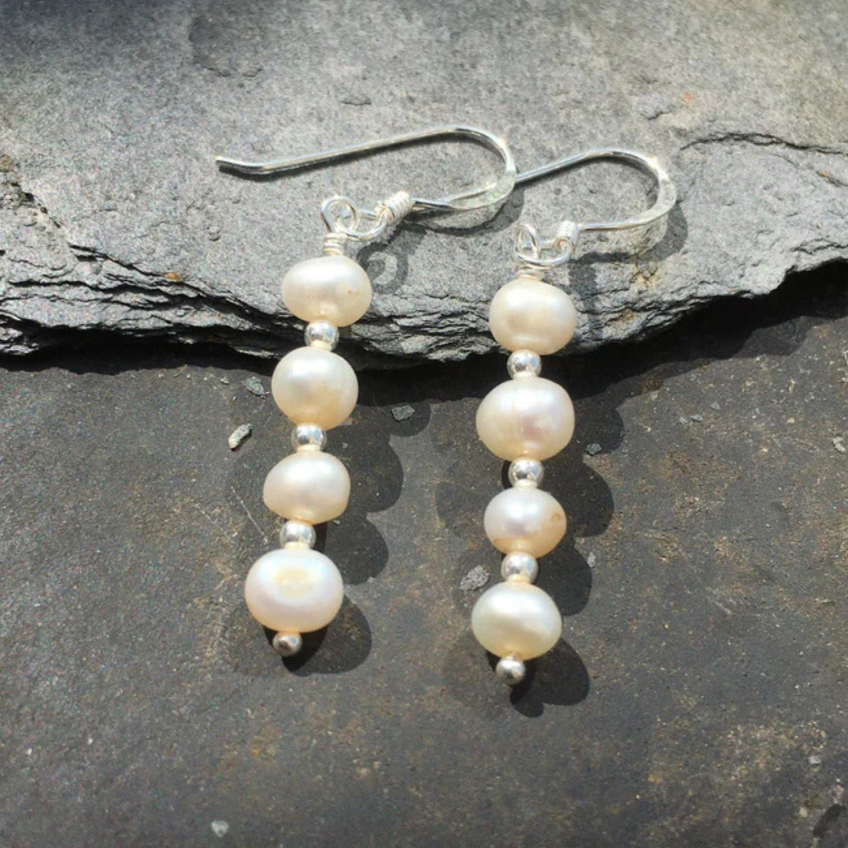 Blue Lily Pearl And Silver Bead Drop Earring - SE150B - Old Railway Line Garden Centre