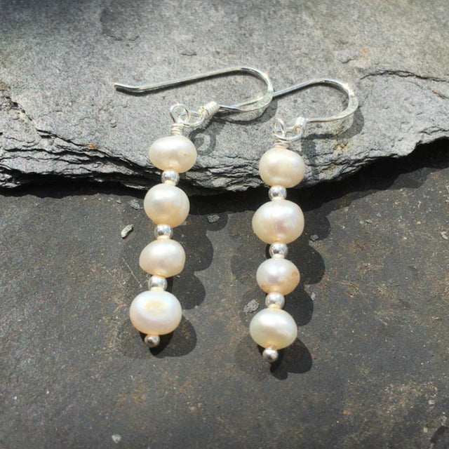 Blue Lily Pearl And Silver Bead Drop Earring - SE150B - Old Railway Line Garden Centre