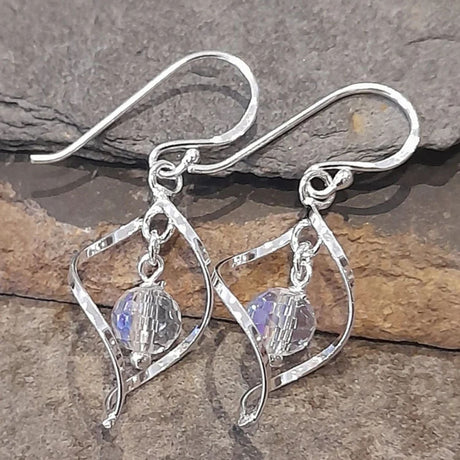 Blue Lily Silver Twist With Crystal Bauble Drop Earring - SE512B - Old Railway Line Garden Centre