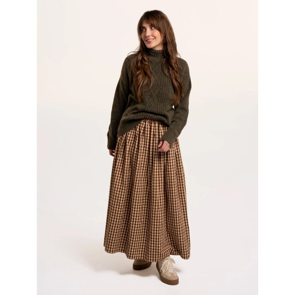 Brakeburn Alula Check Maxi Skirt - Brown/Cream
