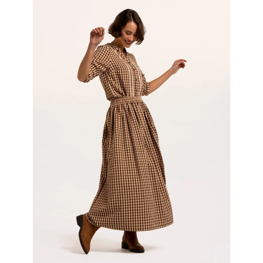 Brakeburn Alula Check Maxi Skirt - Brown/Cream