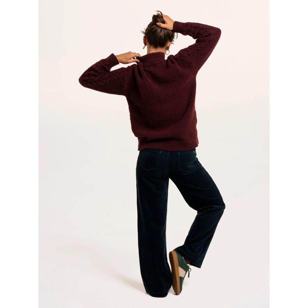 Brakeburn Freya Cable Knit Funnel High Neck Jumper - Burgundy