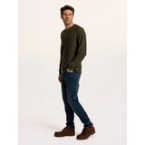 Brakeburn Arran Waffle Textured Henley Long Sleeve Top - Green