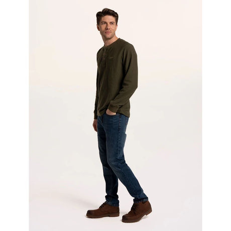 Brakeburn Arran Waffle Textured Henley Long Sleeve Top - Green