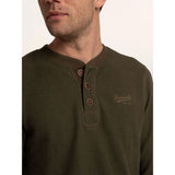 Brakeburn Arran Waffle Textured Henley Long Sleeve Top - Green