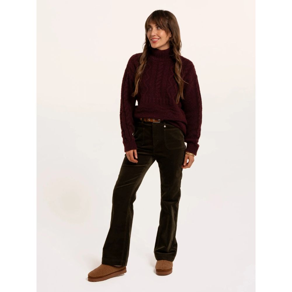Brakeburn Freya Cable Knit Funnel High Neck Jumper - Burgundy