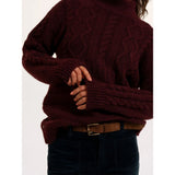 Brakeburn Freya Cable Knit Funnel High Neck Jumper - Burgundy