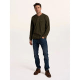 Brakeburn Arran Waffle Textured Henley Long Sleeve Top - Green