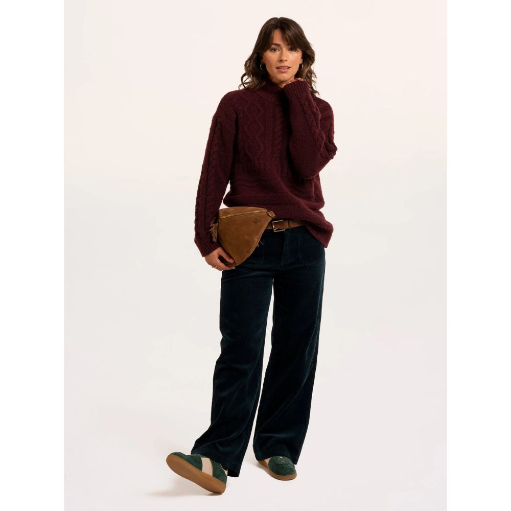 Brakeburn Freya Cable Knit Funnel High Neck Jumper - Burgundy
