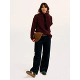 Brakeburn Freya Cable Knit Funnel High Neck Jumper - Burgundy
