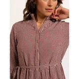 Brakeburn Beech Checkered Frill Midi Dress - Brown