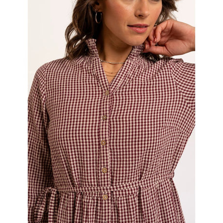 Brakeburn Beech Checkered Frill Midi Dress - Brown