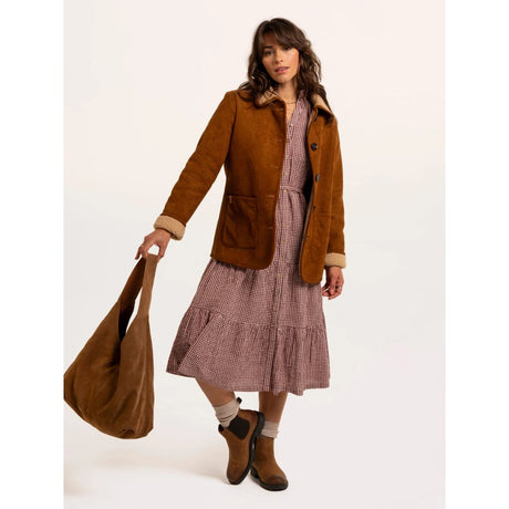 Brakeburn Beech Checkered Frill Midi Dress - Brown