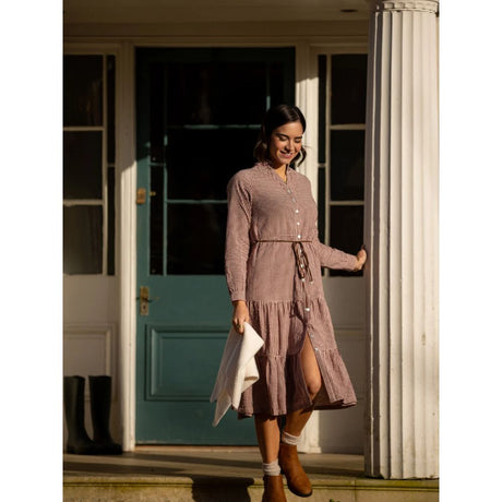 Brakeburn Beech Checkered Frill Midi Dress - Brown